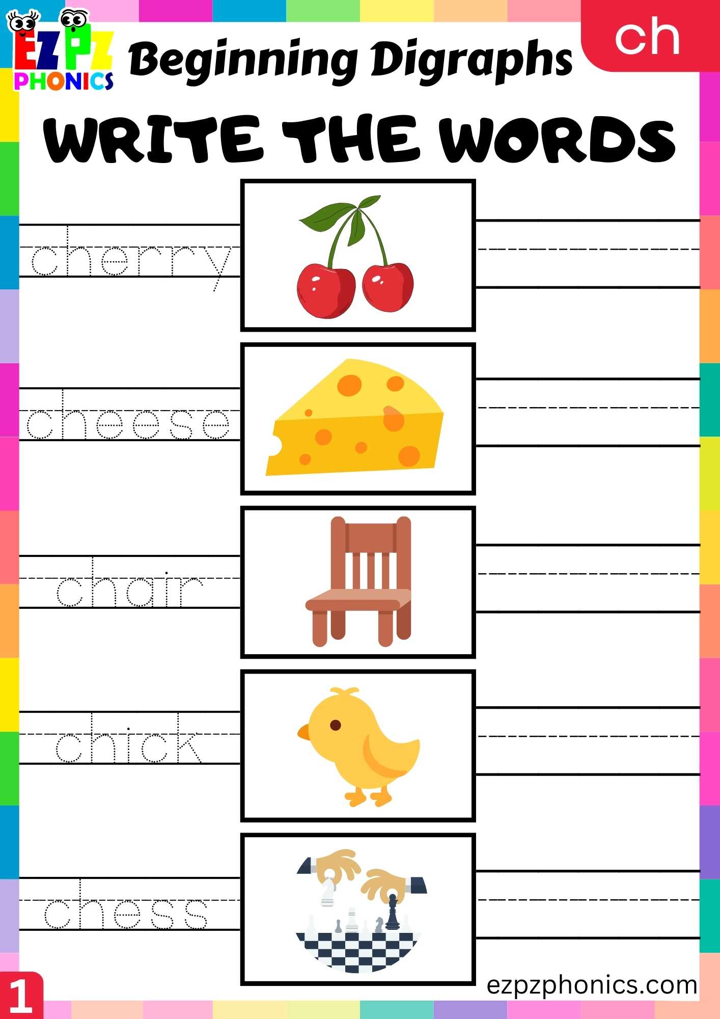 Group1 CH Words Write The Words Consonant Digraphs Phonics Beginning Worksheet